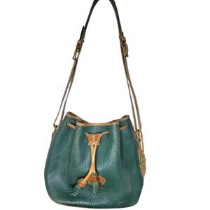 Vintage Dooney & Bourke Green & Tan Leather Bucket Purse
